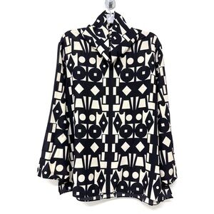 Akris Kaleidoscope Print Top Blouse Silk Wool Black White Geometric Shapes 8